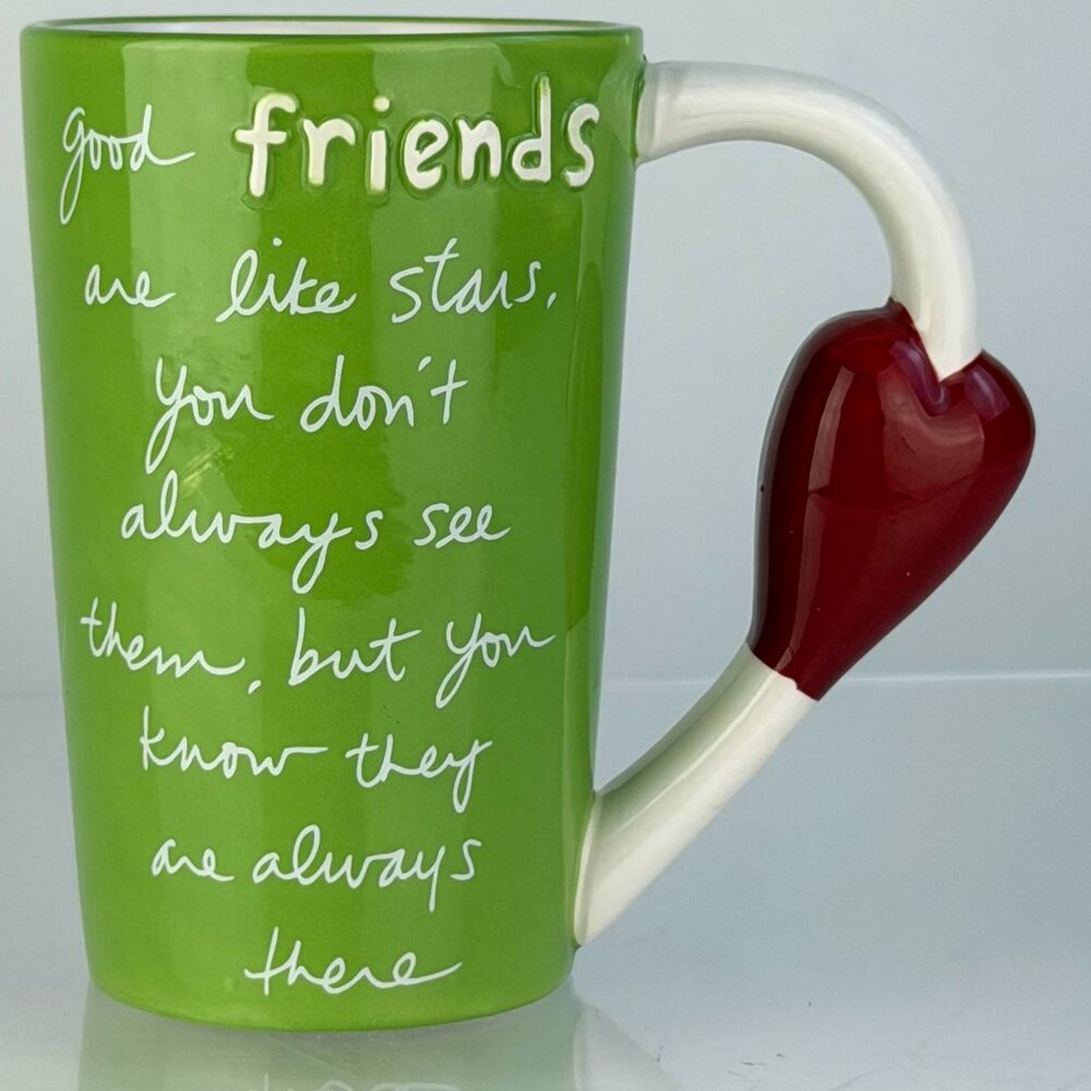 Sandra Magsamen Good Friends Are Like Stars Green Latte Mug Red Heart Handle